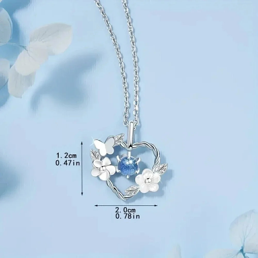 Elegant Moonstone Butterfly Heart Flower Pendant Necklace
